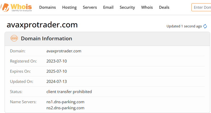 Whois lookup results