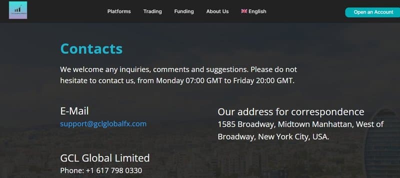 GCL Global Limited Website Contact Us Page