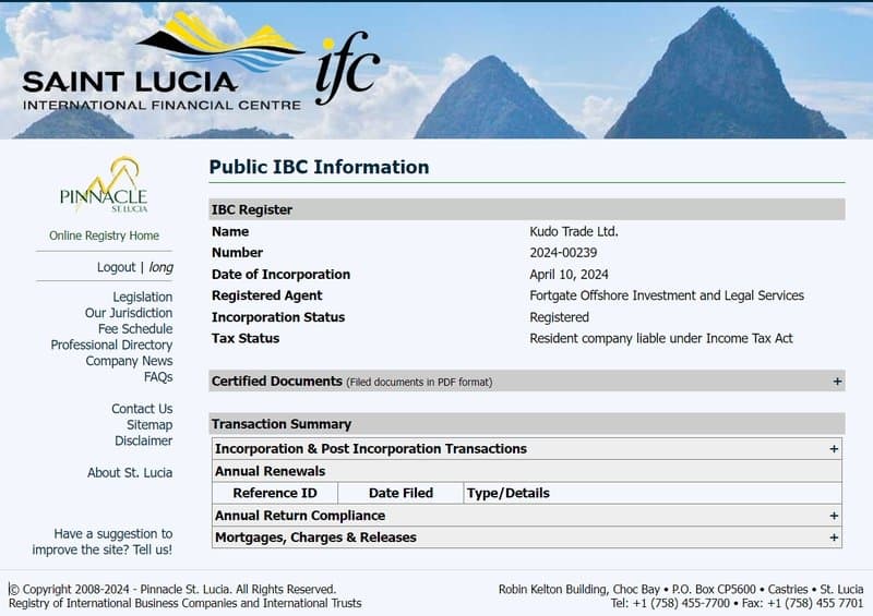 Validation of Kudotrade's registration in Saint Lucia