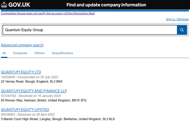Resultado de consulta en Companies House