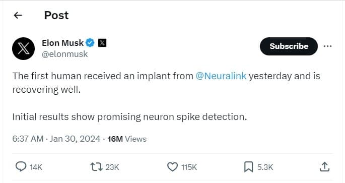 Musk's post