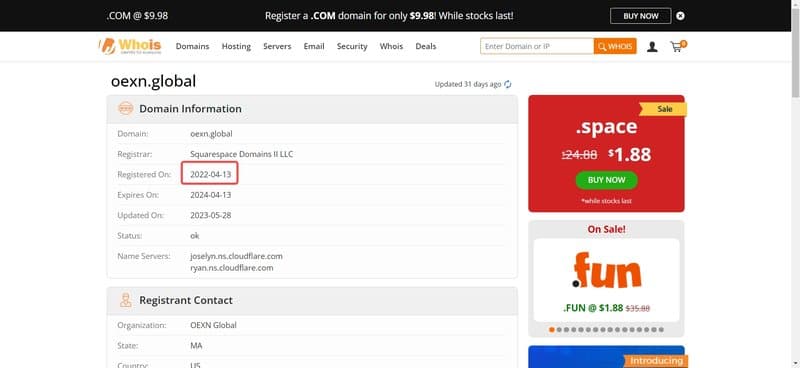 OEXN的域名年限查询