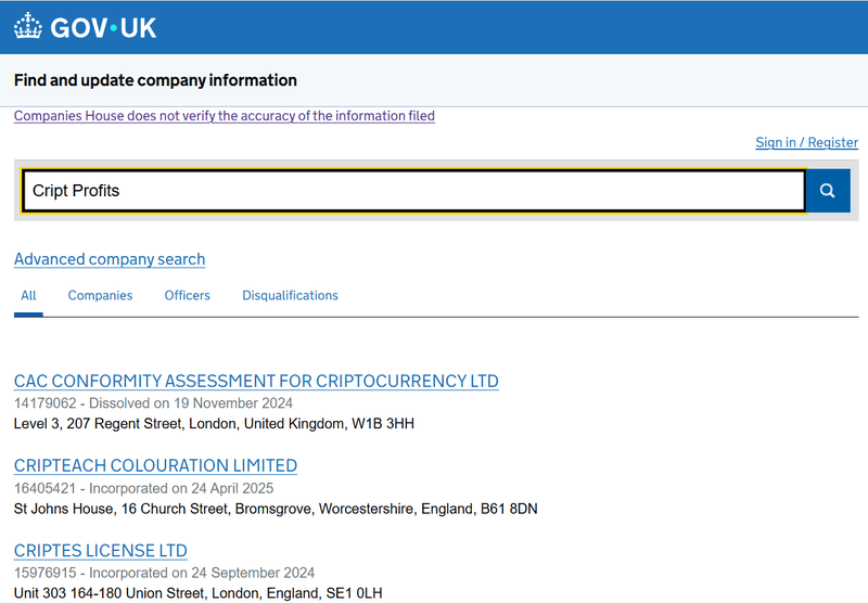 ผลลัพธ์การค้นหา Companies House