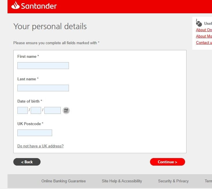 santander account registration 3