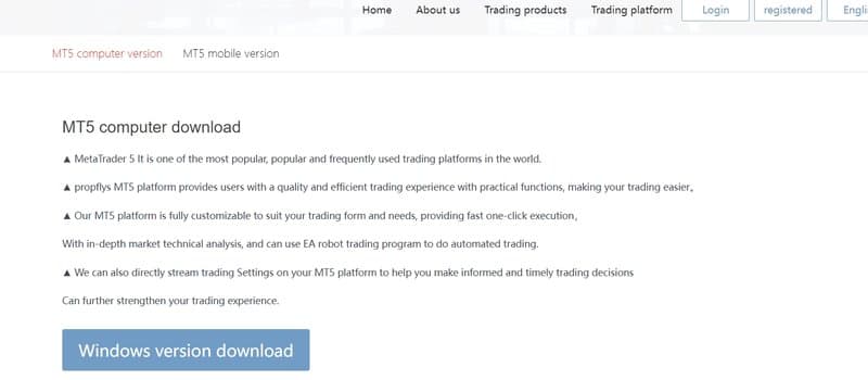 Propflys's trading software