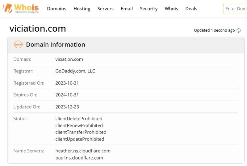 Viciation's website registration date