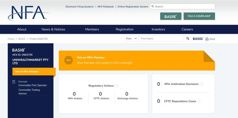 Regulatory information of Uniwealth Market