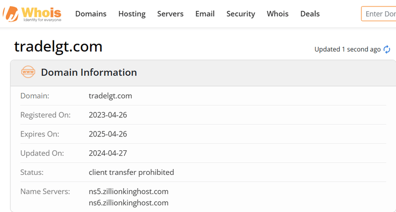 Whois lookup results