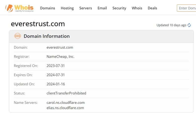 Everest Trust official website domain registration date