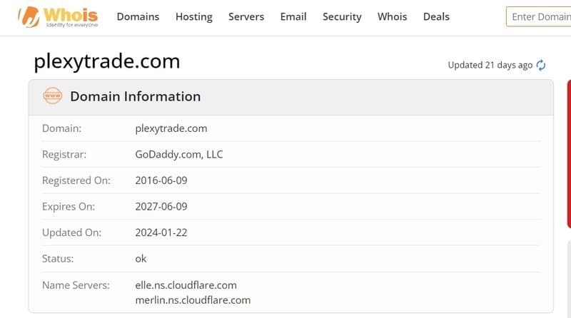 Plexytrade's domain registration date is June 9, 2016