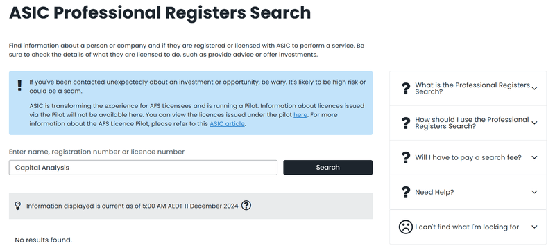Capital Analysis ASIC