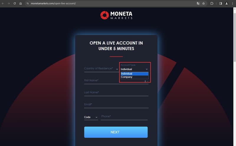 Official website showing account registration information 2
