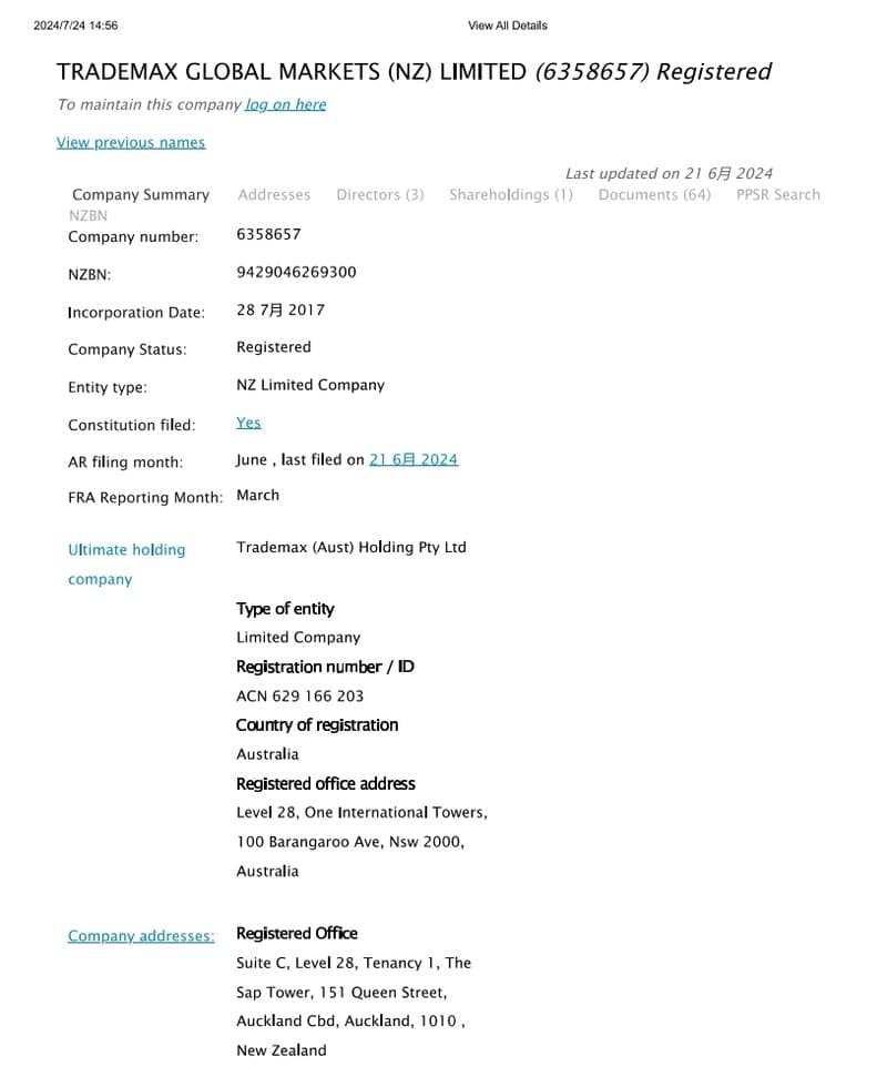 FMA Regulatory Information for TMGM