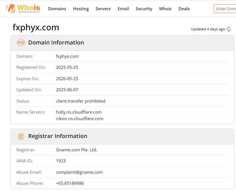 ForexPhyx网站注册时间