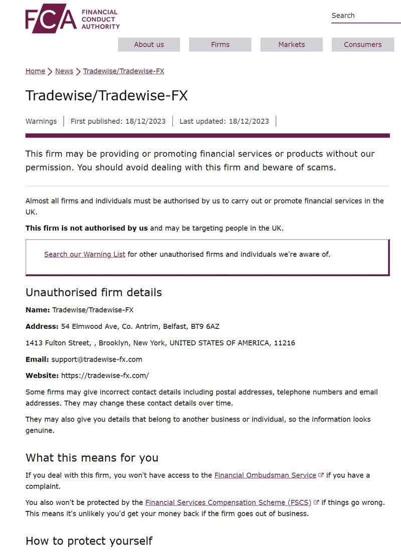 Regulatory Information of Tradewise-FX