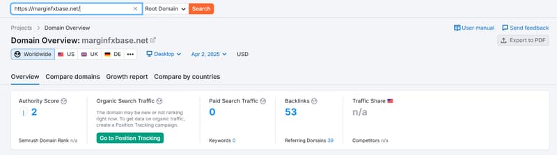 ข้อมูลการค้นหาทางธรรมชาติจาก Semrush