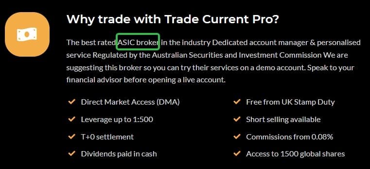 Trade Current Pro Claims to be Regulated by ASIC