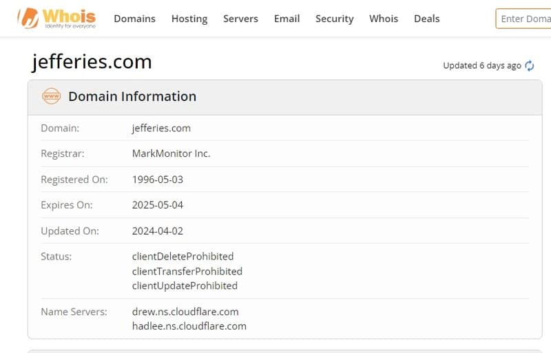 การจดทะเบียน Whois ของ Jefferies