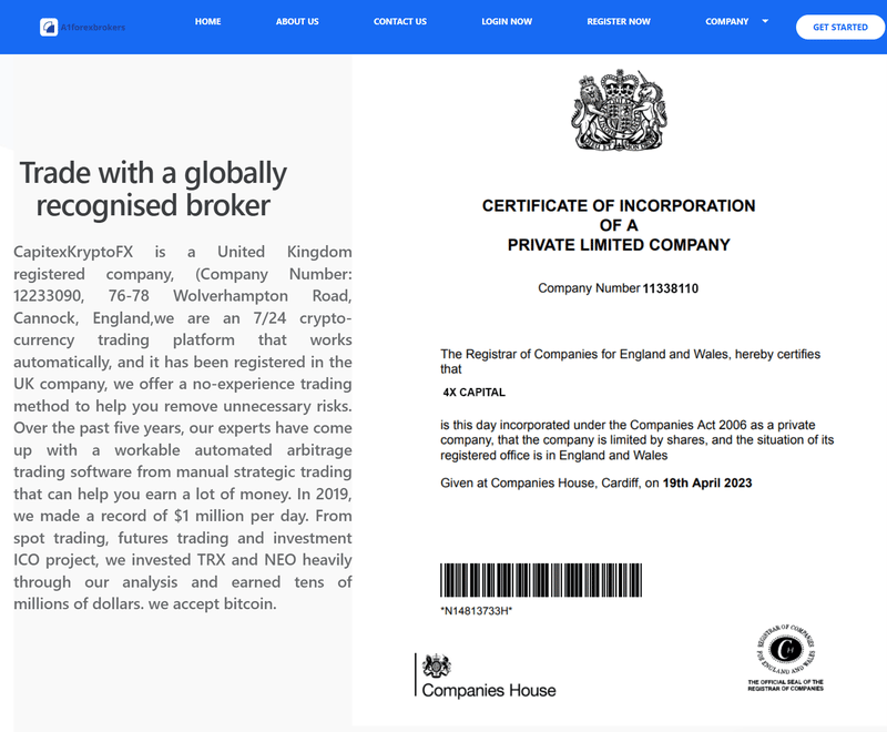 Thông tin đăng ký thực thể Anh được hiển thị trên website
