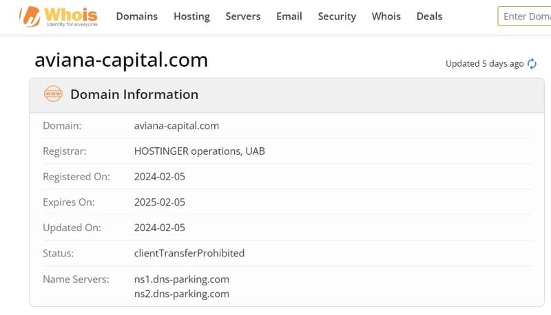 whois domain time of aviana-capital