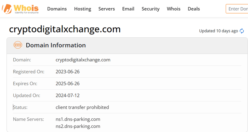 Whois lookup results