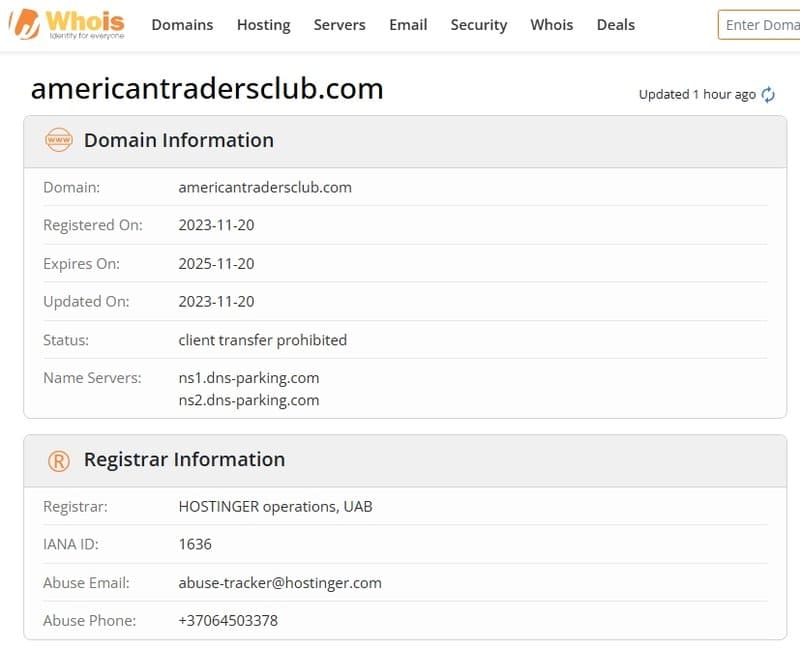 americantradersclub.com 注册于 2023年底