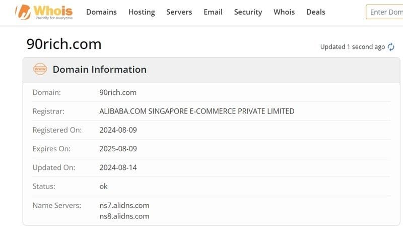 90RICH&#x27;s registration information on whois