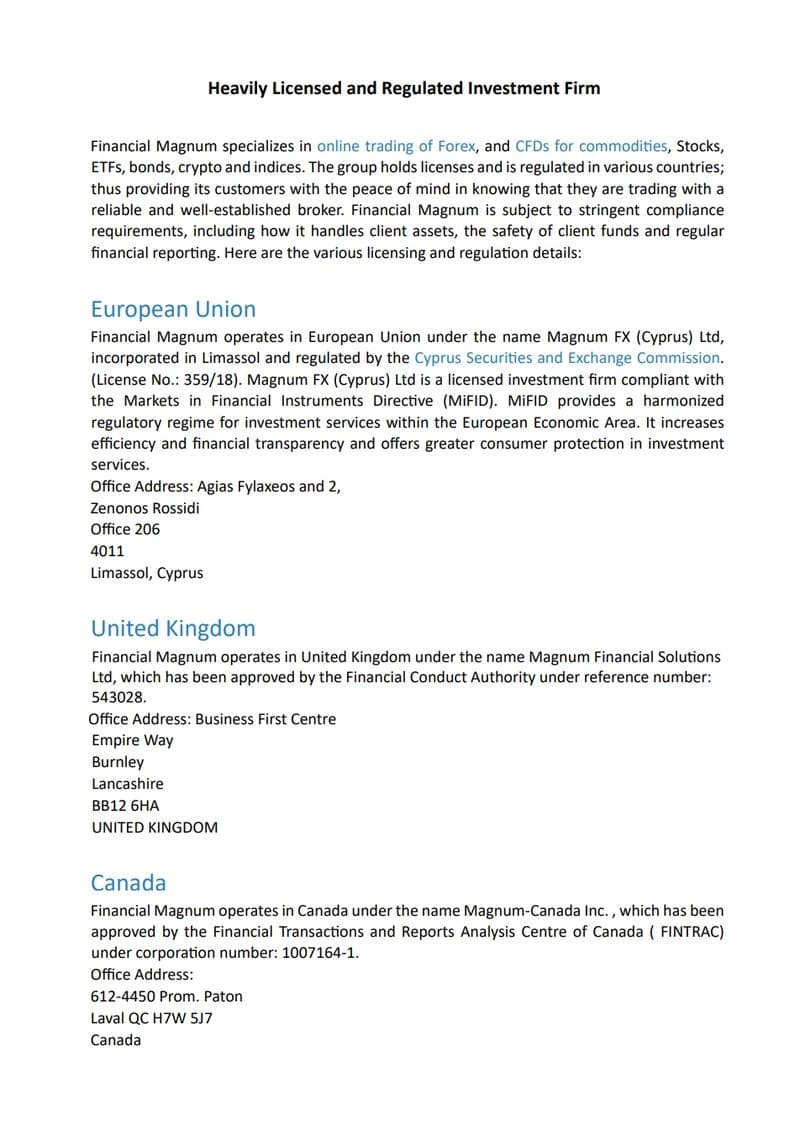 Financial Magnum's Corporate Background and Regulatory Information
