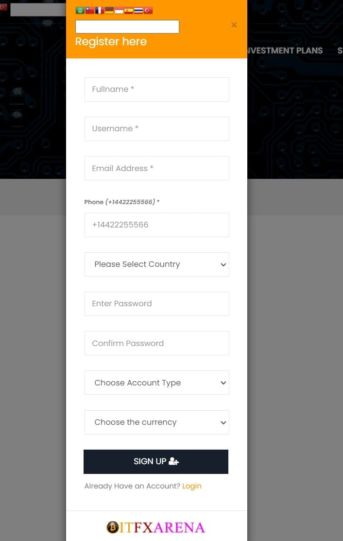 Bit FX Arena's Account Registration
