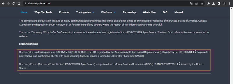 Official website shows company registration information