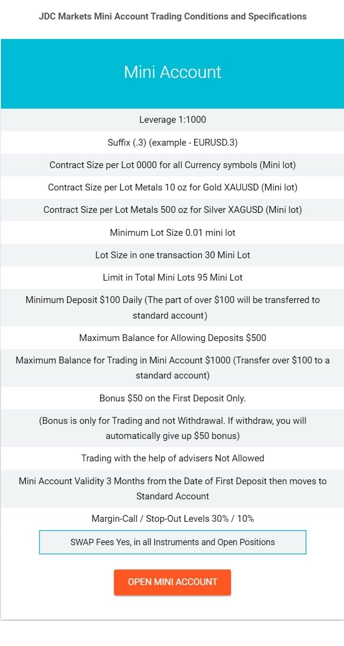 JDC Markets的mini账户