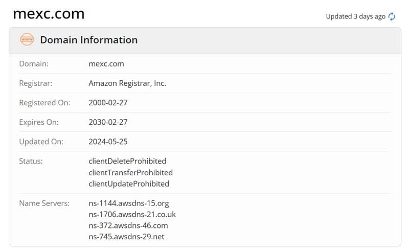 MEXC Domain Registration Time