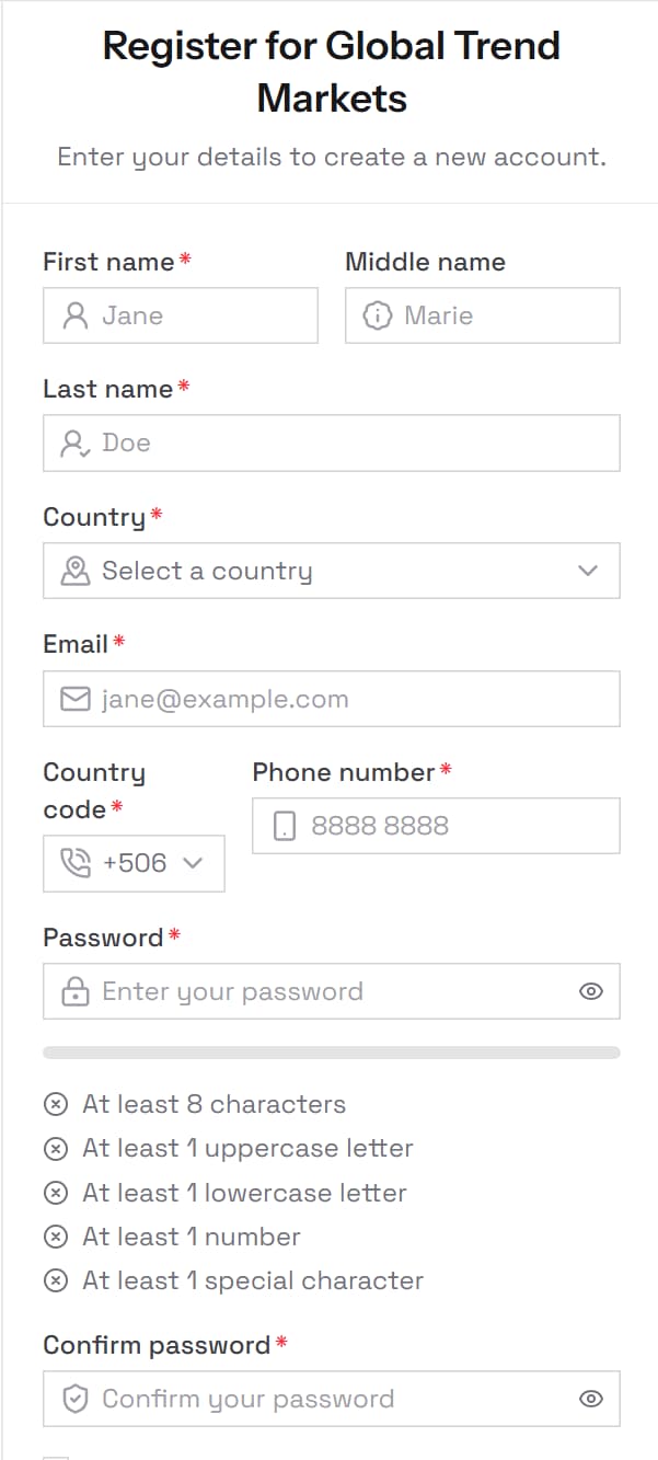 registration form