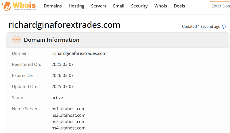 Whois lookup results