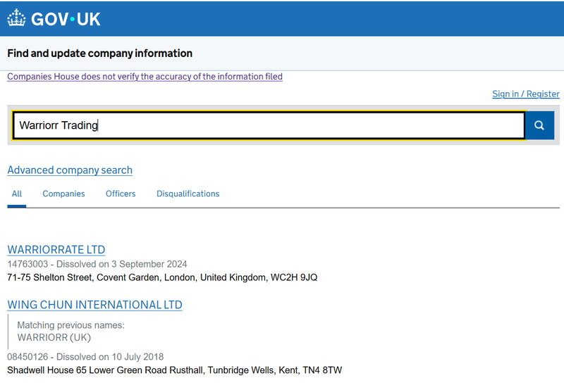 ผลการสอบถามจาก Companies House