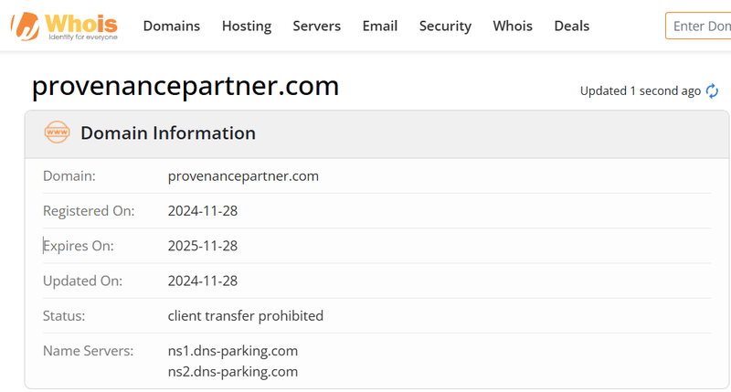 Whois lookup results