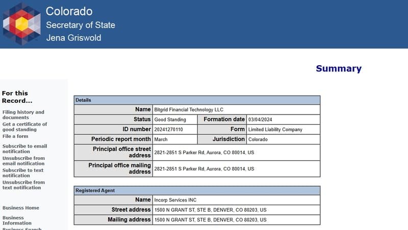 Регистрация компании BitGrid