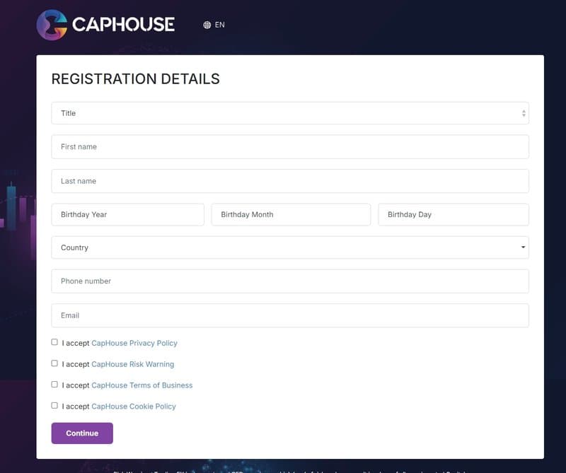 CapHouse&#x27;s Account Registration Process