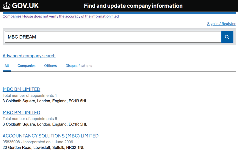 Resultado de consulta Companies House