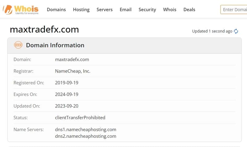 MaxtradeFx's domain registration date