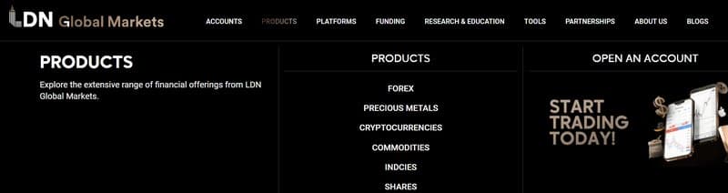 Trading products of LDN Global Markets
