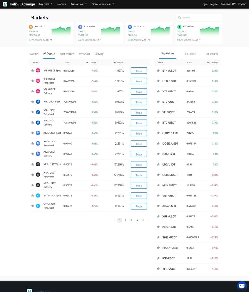 ชนิดการซื้อขายของ Helioj Exchange