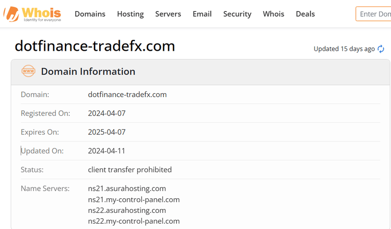 Whois lookup results