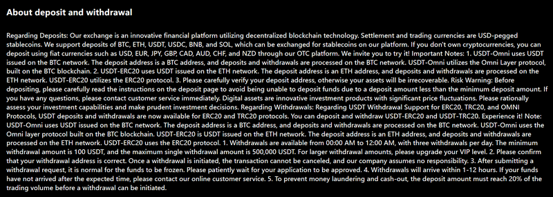 Deposit and withdrawal methods