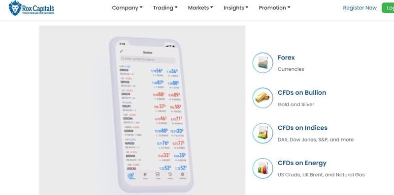 Rox Capitals' trading products