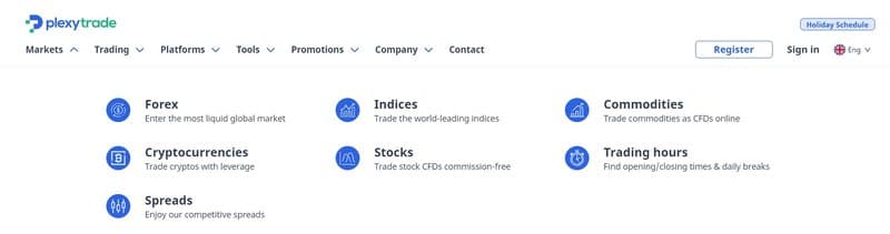 Plexytrade的交易产品