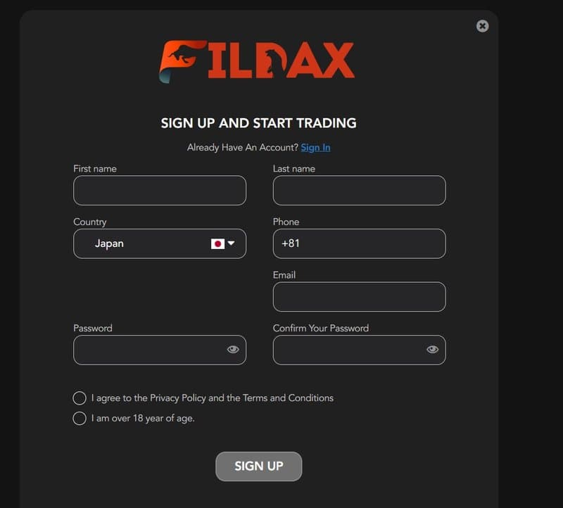 Account Registration Process at Fildax Capital