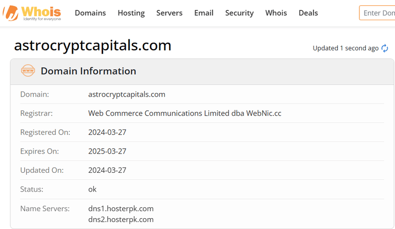 Whoisで確認した公式サイトドメイン情報