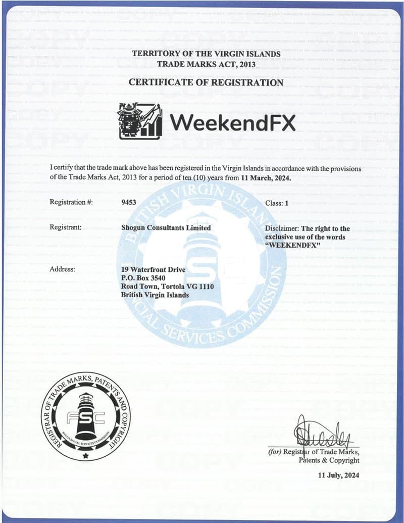 Registration document published by WeekendFX on their official site