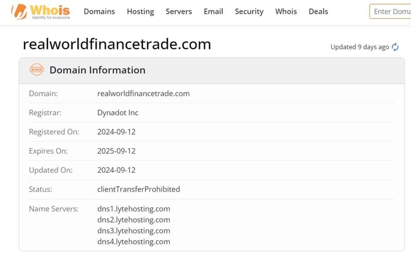 whois domain time of Real World Finance Trade